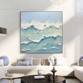 Hand Painted Oil Painting Abstract Summer Seascape oil Painting On Canvas Modern Original Ocean Painting Surfing Art Hand Painted Minimalist Livi (style: 01, size: 150x150cm)