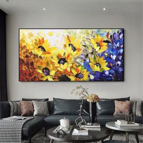 Hand Painted Oil Painting Original Sunflower Landscape Oil Painting on Canvas Large Wall Art Abstract Flower Minimalist Art Yellow Floral Paintin (style: 01, size: 75x150cm)