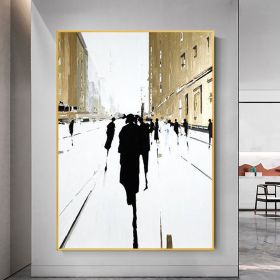 Hand Painted Oil Painting Original Cityscape Oil Painting on Canvas Modern Wall Art Abstract Gold Foil Art Building Figure Outline Painting Livin (style: 01, size: 60x90cm)