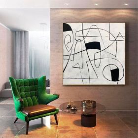 Black And White Oil Painting Abstract Shapes Art Modern Oil Abstract Canvas Art Black And White Wall Art Abstract Black And White Painting (style: 01, size: 60x60cm)