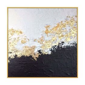 Top Selling Handmade Abstract Oil Painting Wall Art Modern Minimalist White and Black Gold Foil Canvas Home Decor For Living Room Bedroom No Fram (size: 80x80cm)