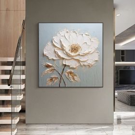 Abstract Flower Oil Painting on Canvas Extra Large Wall Art Original Minimalist Art White Floral Painting Custom Living Room Home Decor (style: 01, size: 140x140cm)