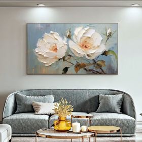Original Large Flower Oil Painting on Canvas Canvas Wall Art Minimalist Abstract Floral Art White Decor Custom Painting Living Room Decor (style: 01, size: 80x160cm)