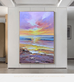 Colorful Vertical Beach Wall Art Extra Large Bright Color Artwork Brush Stroke Oversize Oil Painting On Canvas Personalized Modern Art Gift (style: 01, size: 50x70cm)