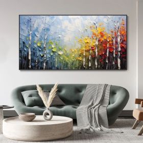 Large Original Canvas Oil Painting Wall Decor Blue Sky And Colorful Forest Painting Living Room Art Hand Textured Painting Bedroom Decor (style: 01, size: 60X120cm)