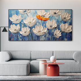 Handmade Oil Painting On Canvas Blooming White Flower Abstract Modern Floral Texture Art Elegant Home Wall Decor Palette Knife Painting Girl Birt (style: 01, size: 60X120cm)
