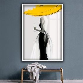 Handmade Oil Painting Woman In Yellow Hat Canvas Figure Painting Woman In Black Dress Fashion Canvas Wall Art Fashion Poster Sexy Woman In Black (style: 01, size: 50x70cm)