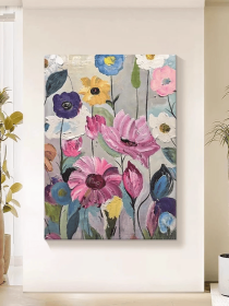 Pink Purple Yellow White Flower Art on Canvas Vertical Colorful Artwork Thick Textured Custom Wall Art Floral Painting for Wall Decor (style: 01, size: 140x210cm)