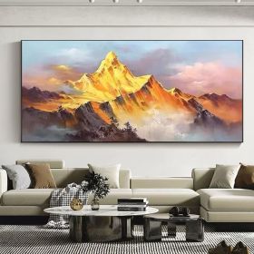 Gold Mountain Oil Painting on Canvas Original Blue Sky Painting Gold Wall Art Abstract Natural Landscape Boho Decor Wall Art Home Decor (style: 01, size: 120x240cm)