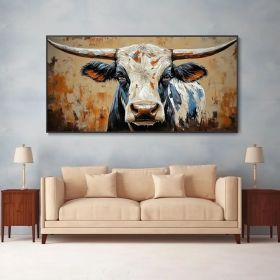 Rustic Animal Portrait Wall Art High Relief Cow Canvas Oil Painting 3D Hand Painted Textured Palette Knife Artwork Country Bovine Art Home (style: 01, size: 100x200cm)
