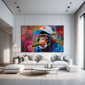 Funky Figure Wall Art Colorful Graffiti Monkey Pop Art Wall Art Funky Hand Painted Oil Painting Abstract Art Framed Graffiti Canvas Above Bed Dec (style: 01, size: 120x160cm)