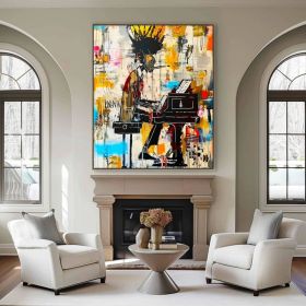 Jazz Musician Contemporary Graffiti Figure Wall Art Canvas Modern Decor Hand Painted Oil Painting Extra Large Ready to Hang Trendy Urban Painting (style: 01, size: 60x90cm)