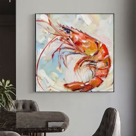 Shrimp Canvas Painting Fish Original Canvas Fine Art Animal Artwork Kitchen Wall Art Decor Gifts (style: 01, size: 50x50cm)