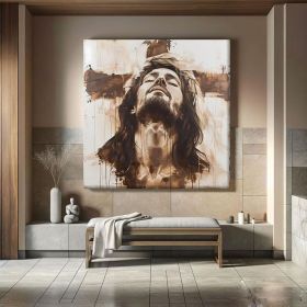 Christian Hand Painted Oil Painting Modern Jesus Painting Framed Large Religious Figure Wall Art Abstract Religious Art Jesus Canvas Wall Art Abs (style: 01, size: 50x50cm)