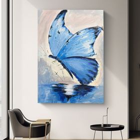 Hand Painted Custom Butterfly Oil Painting On Canvas Original Abstract White And Blue Painting Butterfly Art Minimalist Wall Art Texture Art (style: 01, size: 90x130cm)