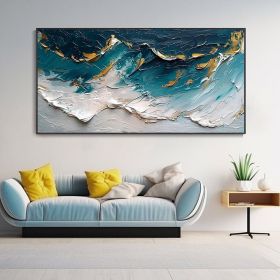Hand Painted Abstract Ocean Landscape Canvas Oil Painting Beach Dynamic Wave Hand Painted Wall Art Ink Thick Texture Knife Painting Office Decor (style: 01, size: 40x80cm)