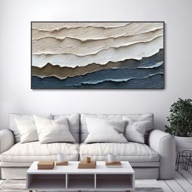 Hand Painted Abstract Ocean Landscape Thick Texture Knife Oil Painting Blue Sea Wave Home Decor Wall Art Minimalist Modern Style White Sea On Can (style: 01, size: 120x240cm)