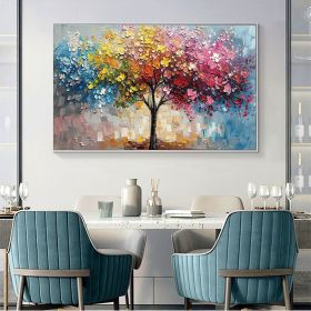Hand Painted Original Colorful Tree Oil Painting On Canvas Large Wall Art Abstract Texture Wall Art Custom Painting Modern Living Room Home Decor (style: 01, size: 70x50cm)