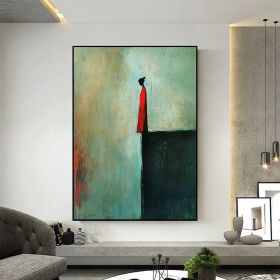 Original Lonely Figure Handmade Oil Painting On Canvas Large Abstract Teal Red Figurative Wall Art Custom Minimalist Home Living Room Decor Gift (style: 01, size: 50x70cm)