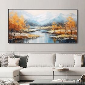 Original Hand Painted Snowy Mountain Canvas Oil Painting Custom Autumn Forest Wall Art Abstract River Landscape Painting Modern Living Room Decor (style: 01, size: 100x200cm)