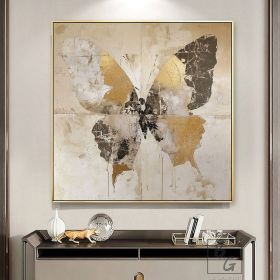 Handmade Oil Painting Animal Original Butterfly Painting Gold Butterfly Abstract Brown Abstract Painting On Canvas Living Room Wall Art (style: 01, size: 50x50cm)