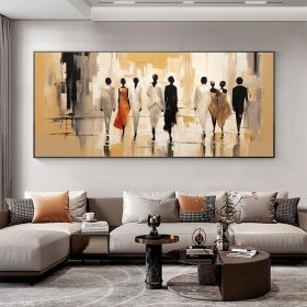 Hand Painted Abstract Walking People Oil Painting On Canvas Large Wall Art Original Golden Modern Wall Art Living Room Wall Decor Retro Wall Art (style: 01, size: 140x280cm)