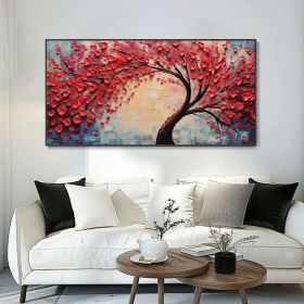 Hand Painted Red Tree Texture Art Abstract Canvas Oil Painting Original Landscape Plant Artwork Modern Stylish Wall Decor Gift For Her New Home (style: 01, size: 140x280cm)