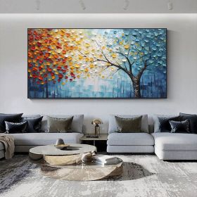 Hand Painted Large Original Tree Oil Painting On Canvas Forest Autumn Painting Living Room Art Heavy Textured Impasto Painting Boho Wall Art (style: 01, size: 80x160cm)