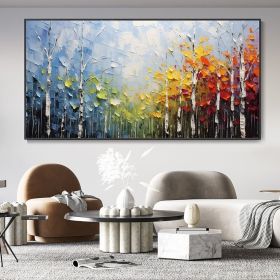Hand Painted Large Original Canvas Oil Painting Wall Decor Blue Sky And Colorful Forest Painting Living Room Art Hand Textured Painting Bedroom D (style: 01, size: 60X120cm)