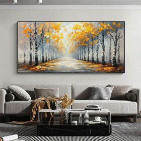 Hand Painted Abstract Forest Road Oil Painting On Canvas Large Original Textured Yellow Tree Landscape Wall Art Custom Modern Trendy Living Room (style: 01, size: 40x80cm)