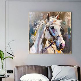 Horse Canvas Painting Animals Brushstroke Oil Art On Canvas White Horse Wall Art Hand Painted Oil Painting (style: 01, size: 140x140cm)