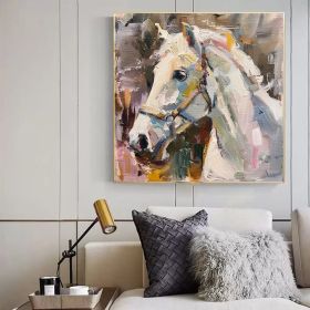 White Horse Canvas Portrait Farm Animals Artwork Animal Large Wall Art Office Art Hand Painted Oil Painting (style: 01, size: 160x160cm)