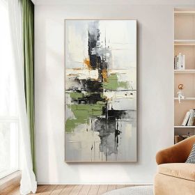 Large Original Abstract Painting Green Textured Art Black Abstract Painting Geometric Acrylic Painting on Canvas Modern Canvas Wall Art (style: 01, size: 140x280cm)