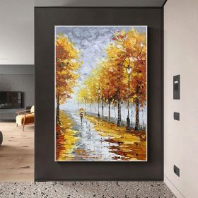 Minimalist Forest Oil Painting on Canvas Large Wall Art Original Abstract Tree Landscape Art Custom Painting Yellow Autumn Decor Home Decor (style: 01, size: 120x160cm)