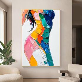 Original Colorful Woman Texture Canvas Oil Painting Abstract Model Girl Painting Large Portrait Female Body Wall Art Living Room Home Decor (style: 01, size: 50x70cm)
