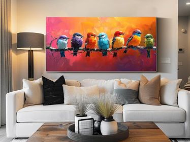 Colorful Birds Oil Painting Nature Wall Art Hand-Painted Wildlife Artwork Large Canvas Wall Art Unique Wall Art Abstract Bird Oil Painting (style: 01, size: 140x280cm)
