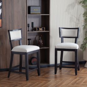 26.5" Counter Stools Set of 2, Upholstered Counter Height Bar Stools with Comfy Back, Solid Rubber Wood Frame, Backrest, Footrest (Color: as pic)