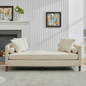 75.2'' Wide Upholstered Chaise Lounge Indoor with Nailheads,Sleeper Sofa Couch With 4 Throw Pillows&2 Bolsters (Color: as pic)