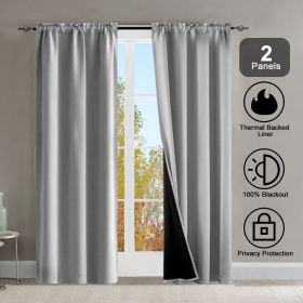 Polyester Rod Pocket Thermal Insulated Coated Lining 52 in. W x 84 in. L Indoor Blackout Curtains (Set of 2) (Color: Gray)