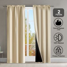 Polyester Rod Pocket Thermal Insulated Coated Lining 52 in. W x 84 in. L Indoor Blackout Curtains (Set of 2) (Color: Beige)