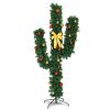 5/6/7 Feet Artificial Cactus PVC Christmas Tree with LED Lights and Ball Ornaments