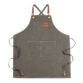 Xemussa Chef Aprons for Men Women with Large Pockets, Cotton Canvas Cross Back Heavy Duty Adjustable Work Apron, Size M to XXL (Color: Gray)