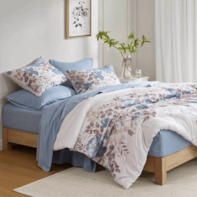 Floral Comforter Set With Bed Sheets Blue Queen (Color: Blue)